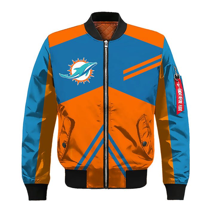 Miami Dolphins Blue Orange Bomber Jacket For Women Men