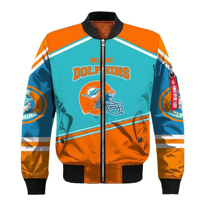 Miami Dolphins Blue Orange Unisex Bomber Jacket For Women Men