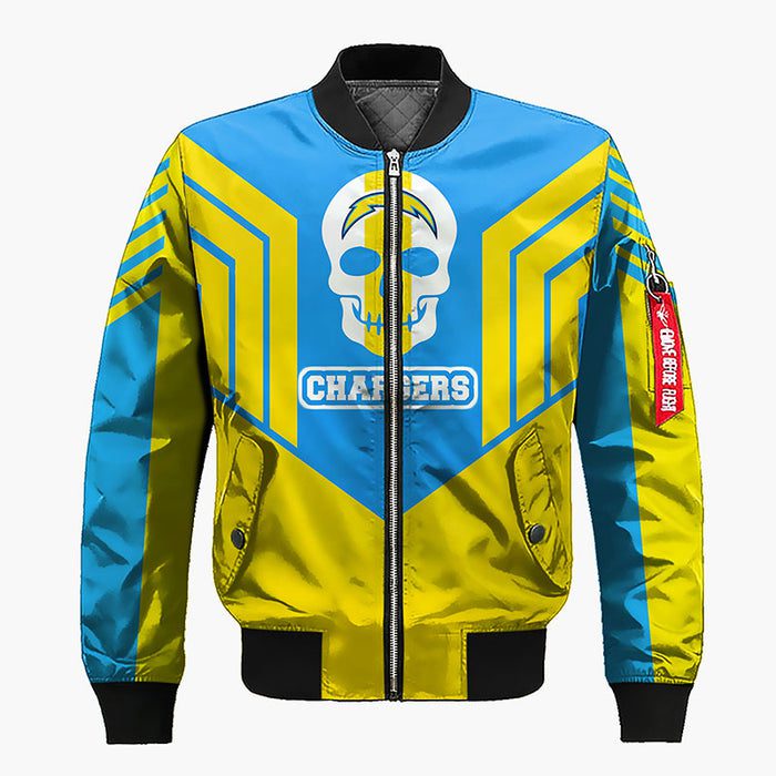 Los Angeles Chargers Skull Blue Yellow Zipper Bomber Jacket For Women Men
