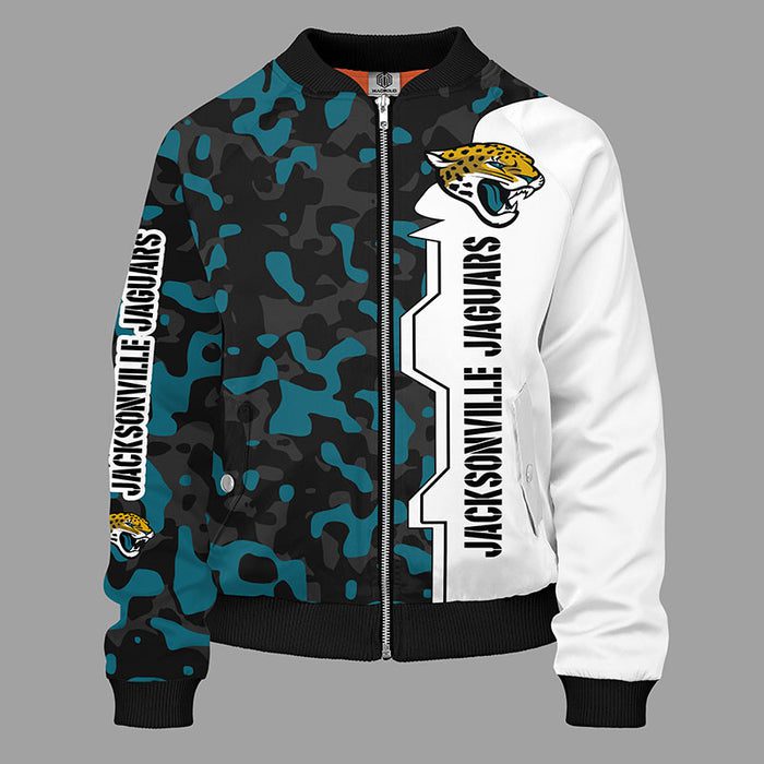 Jacksonville Jaguars Camouflage Green Zipper Bomber Jacket For Women Men