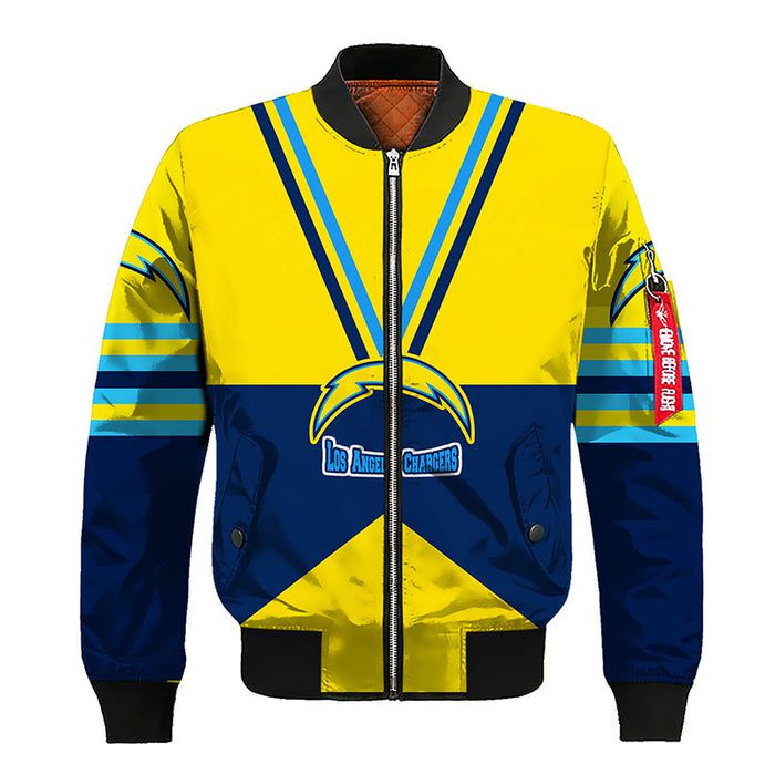 Los Angeles Chargers Yellow Blue Zipper Bomber Jacket For Women Men