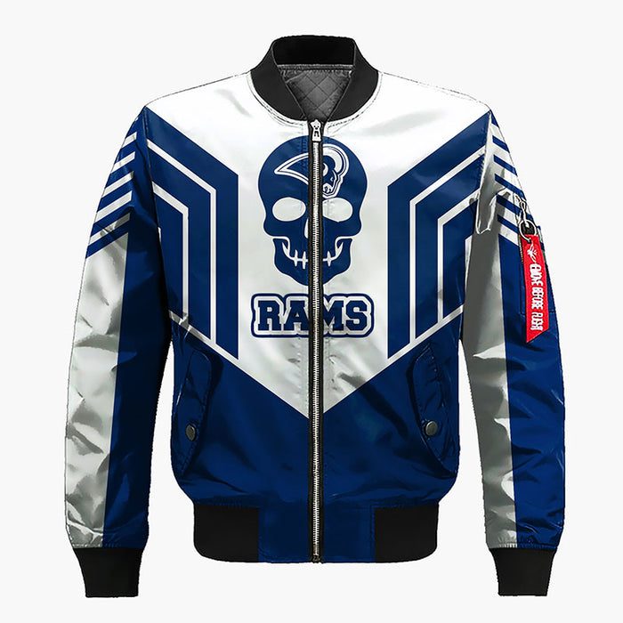 Los Angeles Rams Skull Blue Silver Bomber Jacket For Women Men
