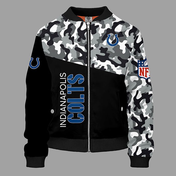 Indianapolis Colts Camouflage Blue Bomber Jacket For Women Men