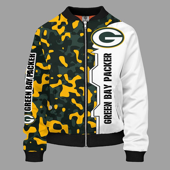 Green Bay Packers Camouflage Yellow Bomber Jacket For Women Men