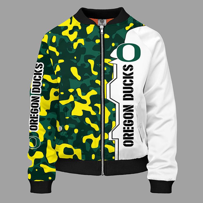 Oregon Ducks Camouflage Green Zipper Bomber Jacket For Women Men