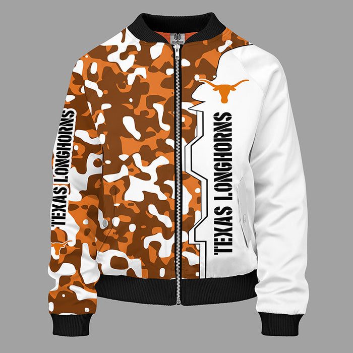 Texas Longhorns Camouflage Orange Zipper Bomber Jacket For Women Men