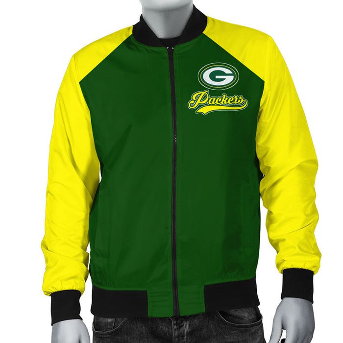 Green Bay Packers Green Yellow Zipper Bomber Jacket For Women Men