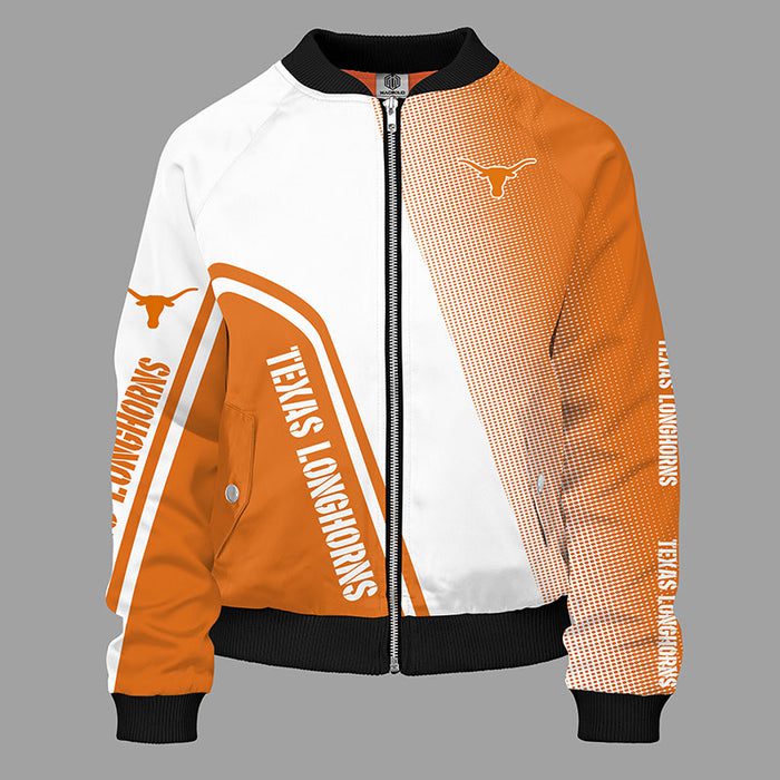 Texas Longhorns Orange Zipper Bomber Jacket For Women Men