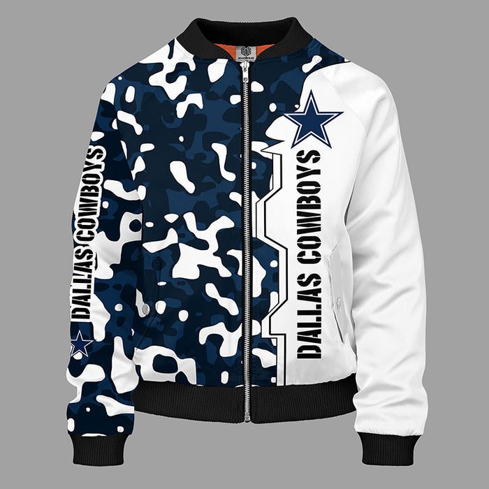 Dallas Cowboys Camouflage Blue Bomber Jacket For Women Men