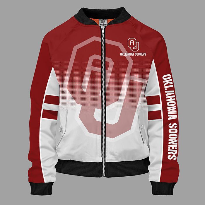 Oklahoma Sooners Red Zipper Bomber Jacket For Women Men