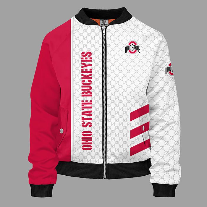 Ohio State Buckeyes Red Bomber Jacket Gucci Luxury Jacket For Women Men