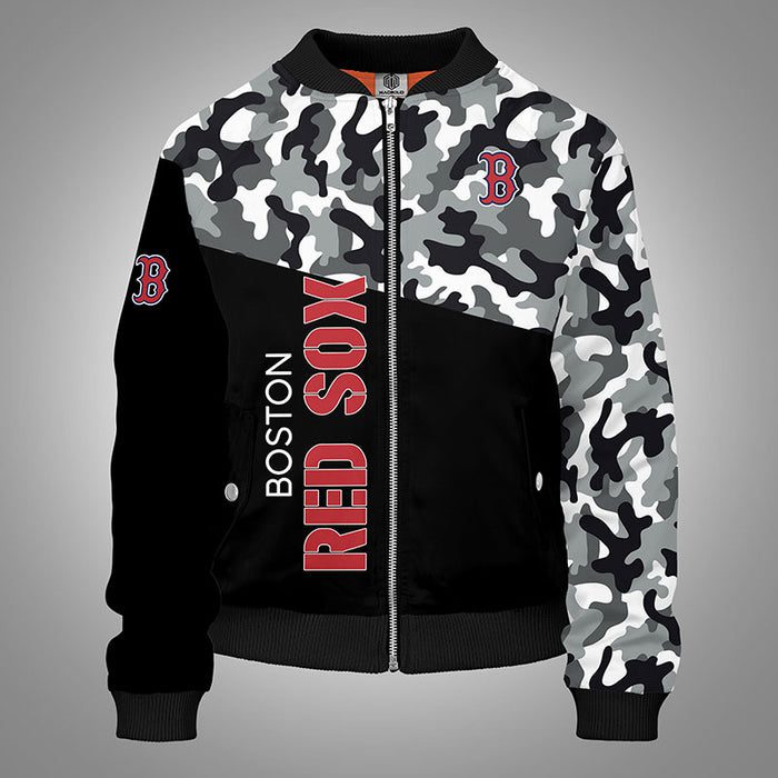 Boston Red Sox Camouflage Black Bomber Jacket For Women Men