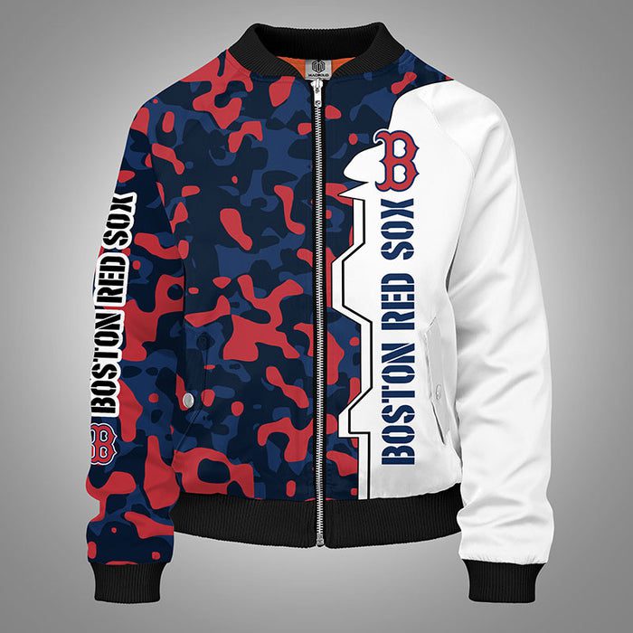 Boston Red Sox Camouflage Red Blue Bomber Jacket For Women Men