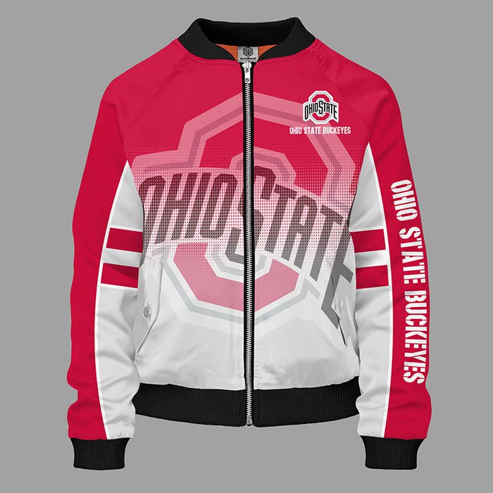 Ohio State Buckeyes Red Unisex Zipper Bomber Jacket For Women Men