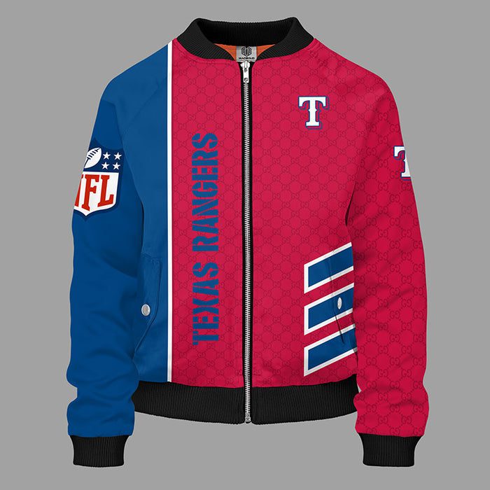 Texas Rangers Blue Red Unisex Bomber Jacket Gucci Luxury Jacket For Women Men