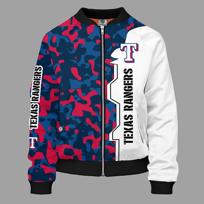 Texas Rangers Camouflage Blue Red Bomber Jacket For Women Men