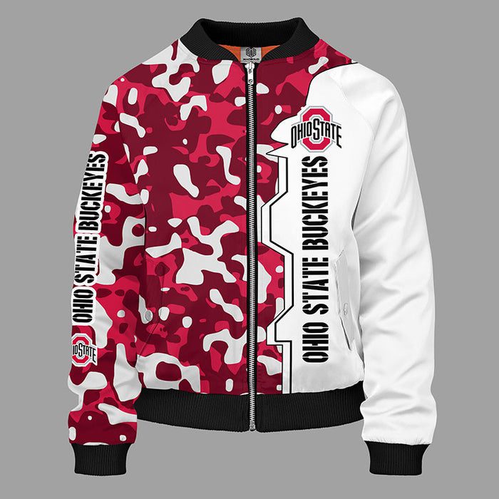 Ohio State Buckeyes Camouflage Red Zipper Bomber Jacket For Women Men