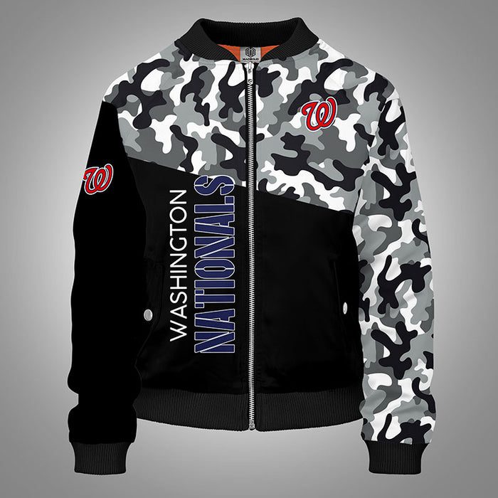 Washington Nationals Camouflage Black Bomber Jacket For Women Men