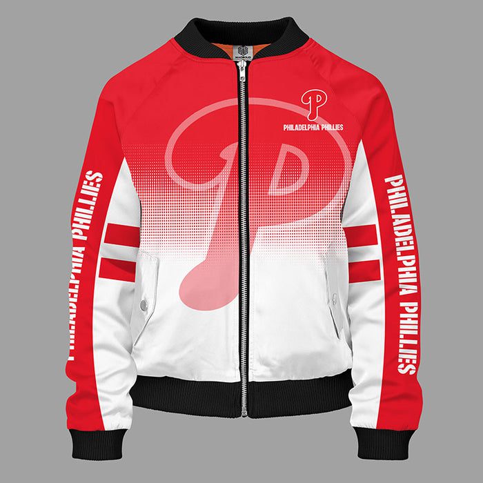 Philadelphia Phillies Red Zipper Bomber Jacket For Women Men