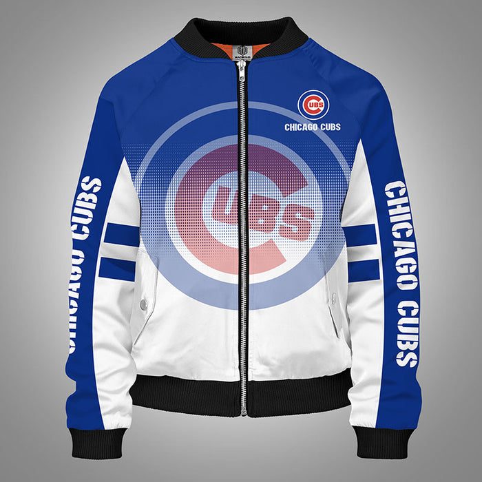 Chicago Cubs Blue Zipper Bomber Jacket For Women Men
