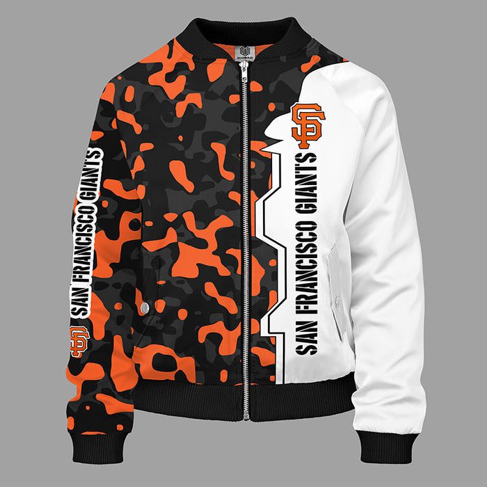 San Francisco Giants Camouflage Orange Zipper Bomber Jacket For Women Men