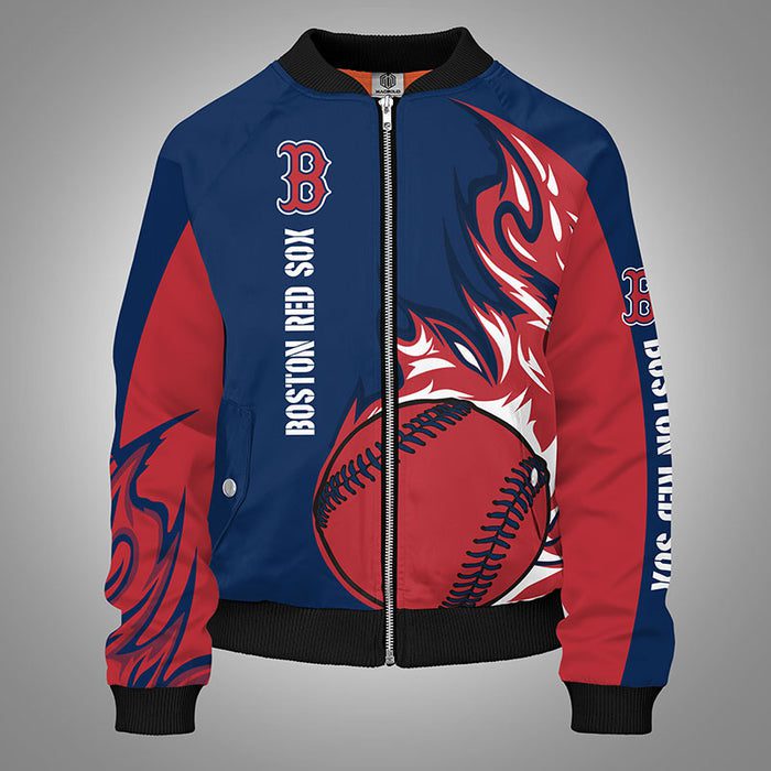 Boston Red Sox Red Blue Unisex Zipper Bomber Jacket For Women Men