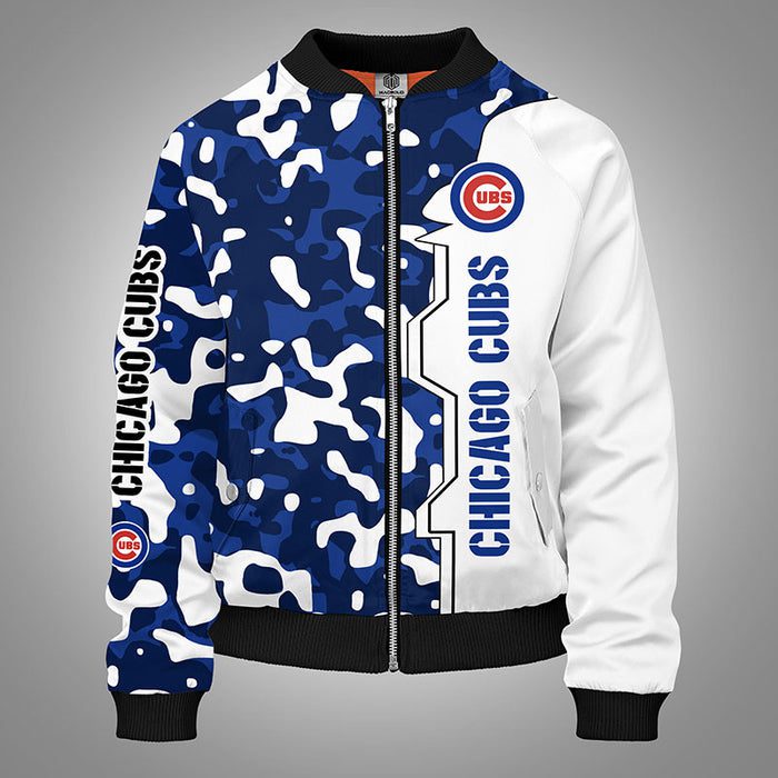 Chicago Cubs Camouflage Blue Bomber Jacket For Women Men