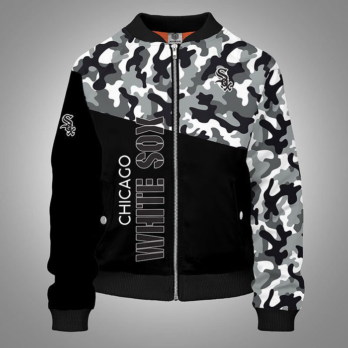 Chicago White Sox Camouflage Black Zipper Bomber Jacket For Women Men