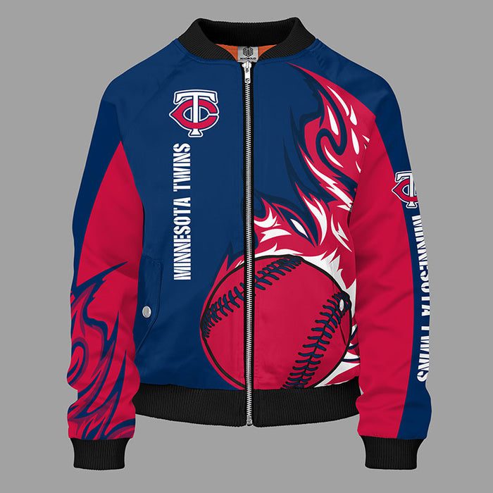 Minnesota Twins Blue Red Unisex Zipper Bomber Jacket For Women Men