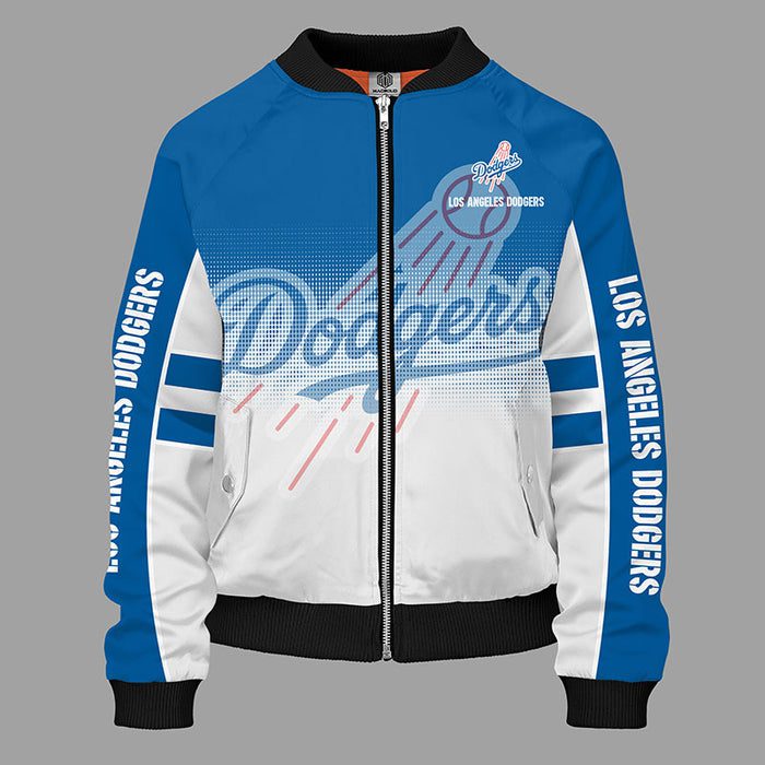 Los Angeles Dodgers Blue Zipper Bomber Jacket For Women Men