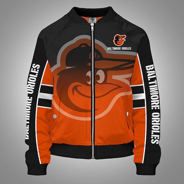 Baltimore Orioles Orange Zipper Bomber Jacket For Women Men