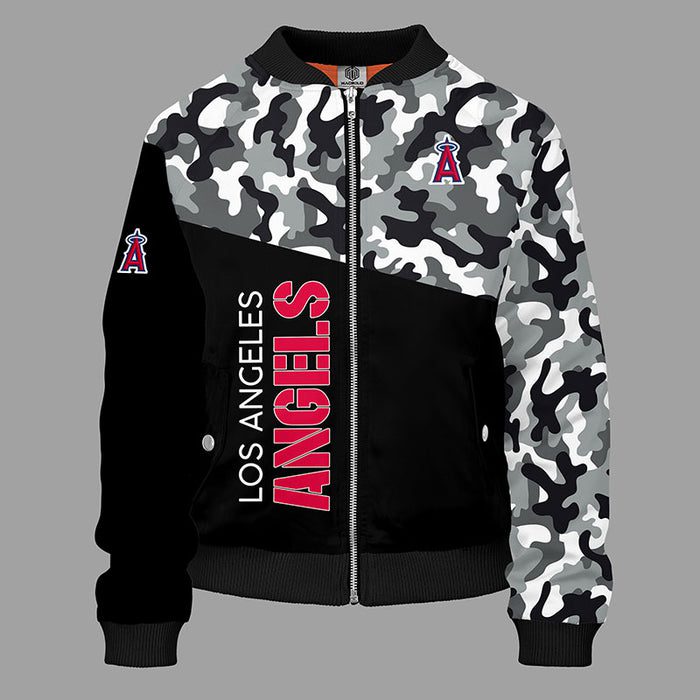 Los Angeles Angels Camouflage Black Bomber Jacket For Women Men