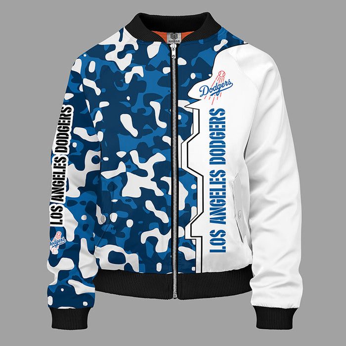 Los Angeles Dodgers Camouflage Blue Zipper Bomber Jacket For Women Men