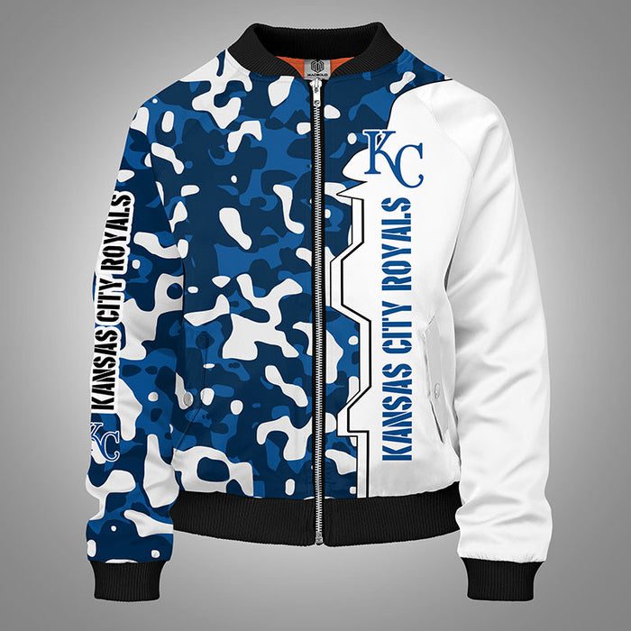 Kansas City Royals Camouflage Blue Zipper Bomber Jacket For Women Men