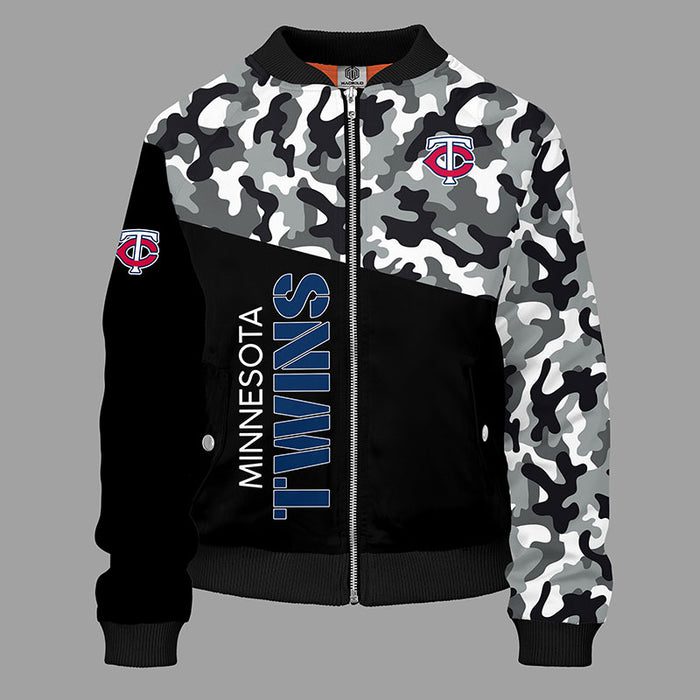 Minnesota Twins Camouflage Black Bomber Jacket For Women Men