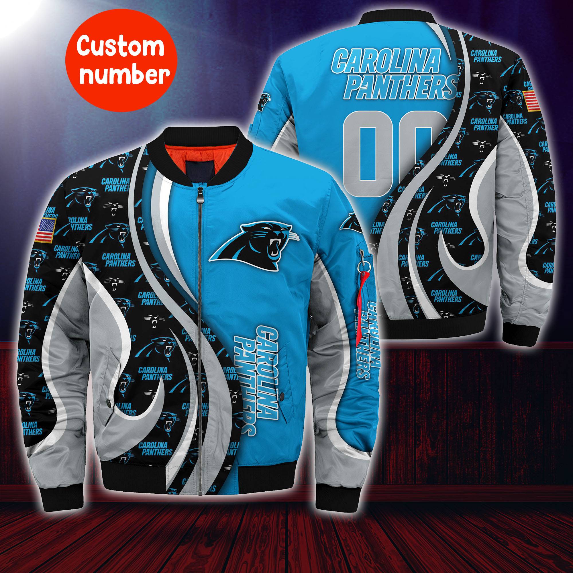 Carolina Panthers Nfl Custom Your Number Bomber Jacket Trending For Women Men