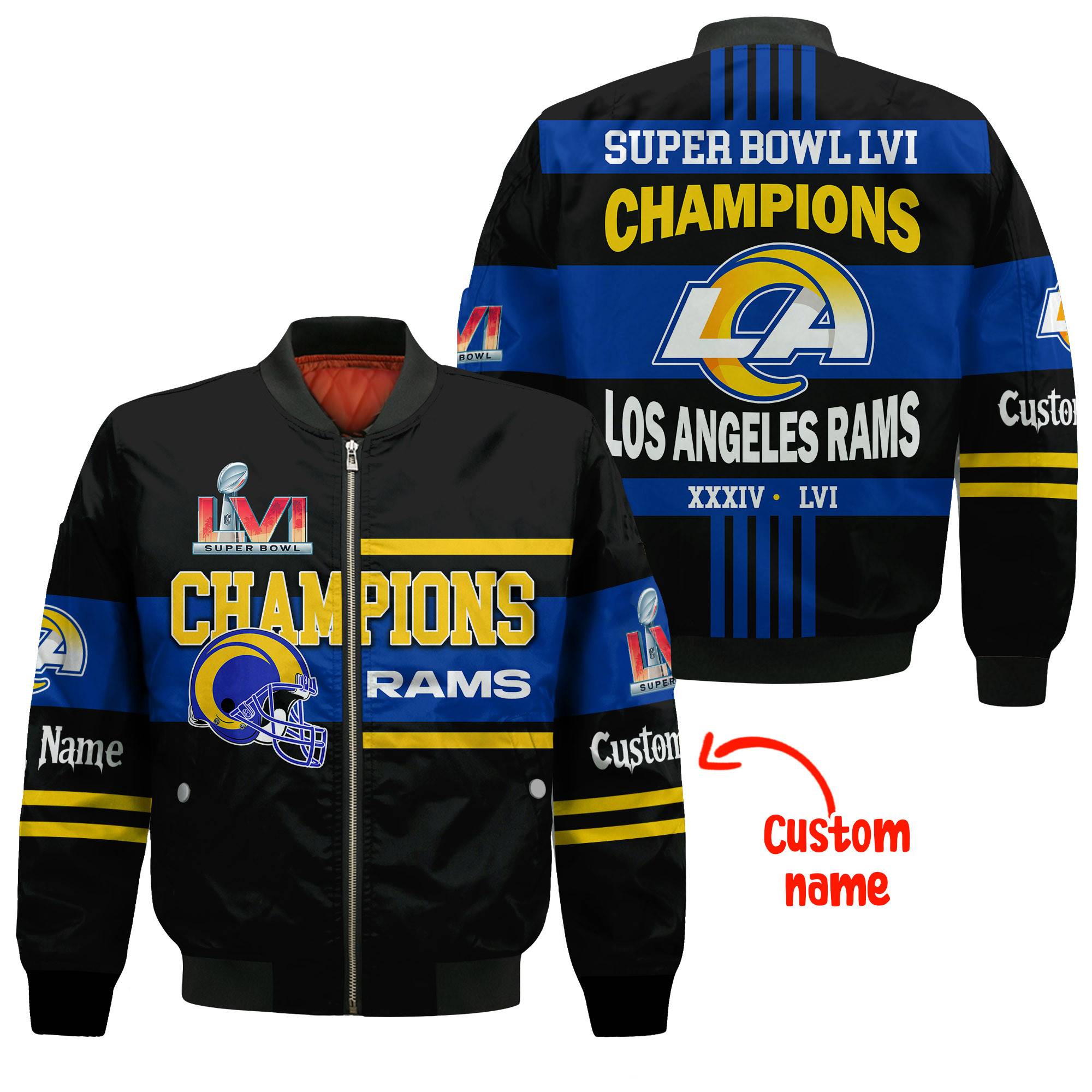Los Angeles Rams Super Bowl Lvi Champions Custom Name Bomber Jacket