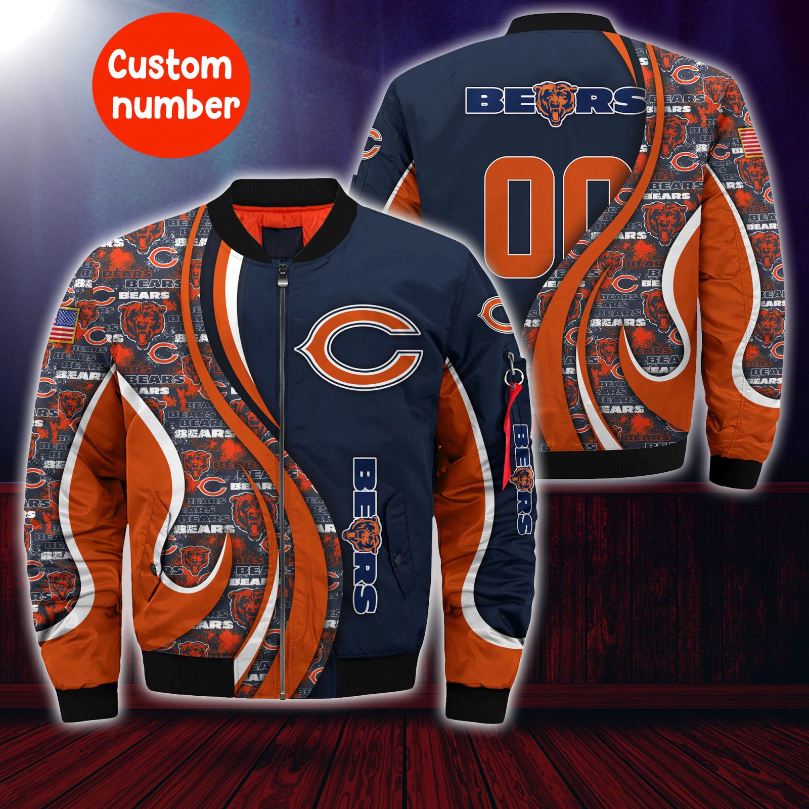Chicago Bears Nfl Custom Your Number Bomber Jacket Trending For Women Men