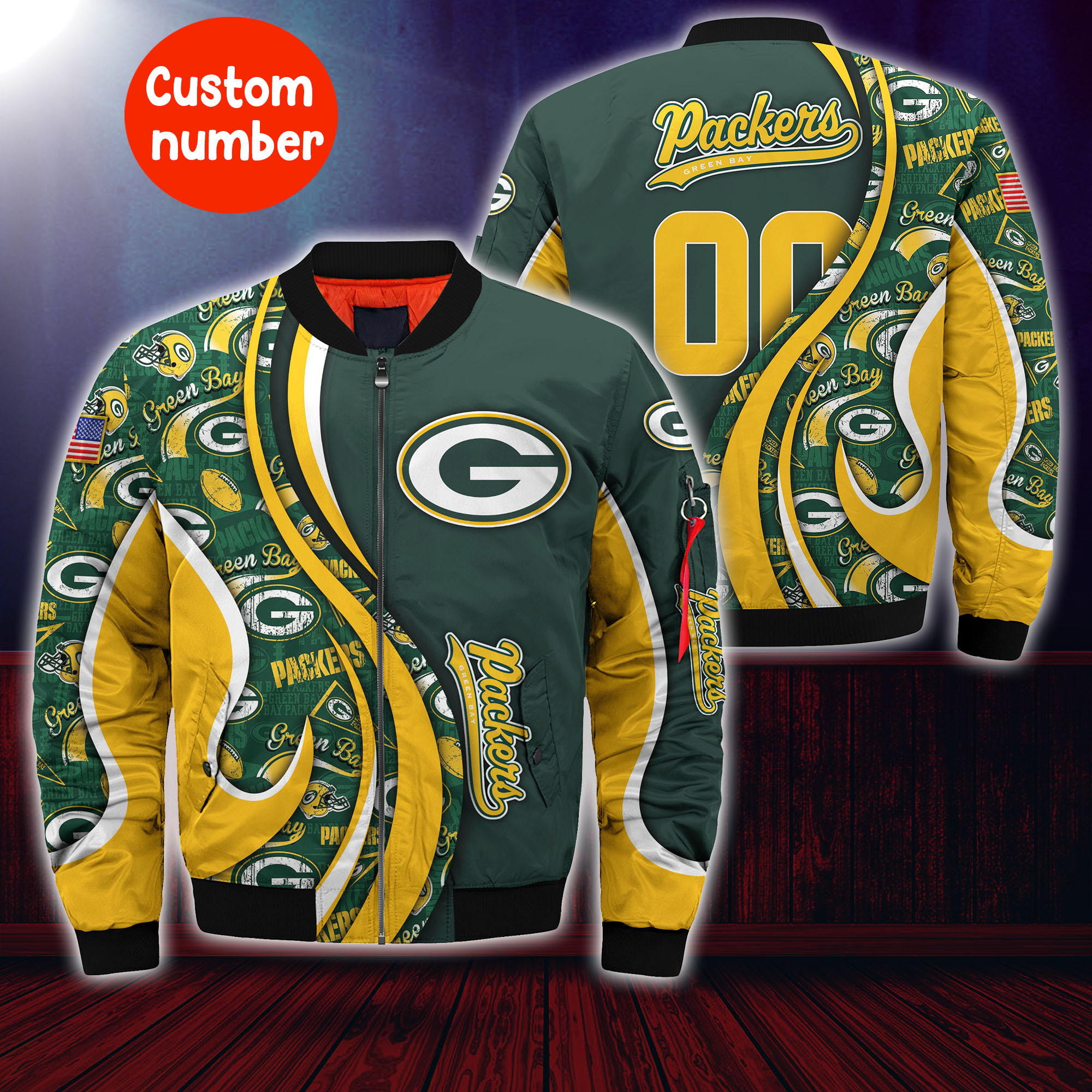 Green Bay Packers Nfl Custom Your Number Bomber Jacket Trending For Women Men
