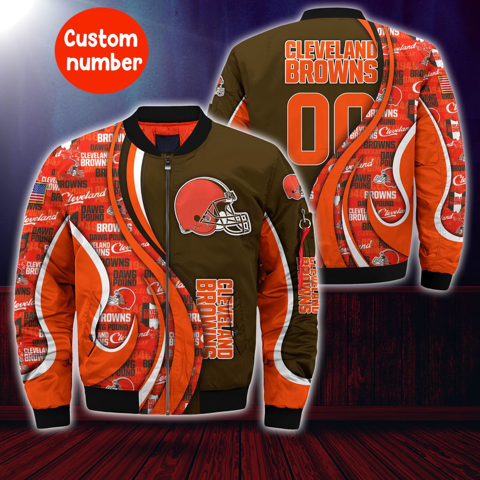 Cleveland Browns Nfl Custom Your Number Bomber Jacket Trending For Women Men