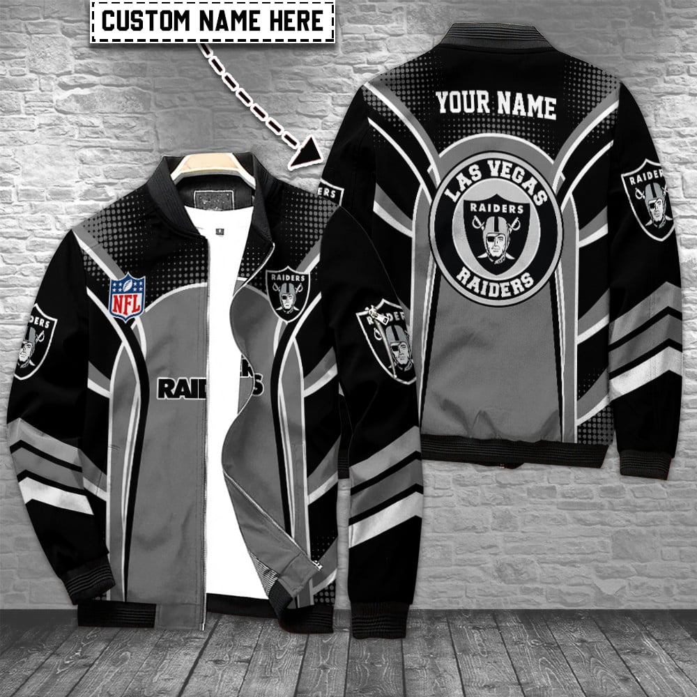 Las Vegas Raiders Personalized Full Zip Up Bomber Jacket For Sport Fans