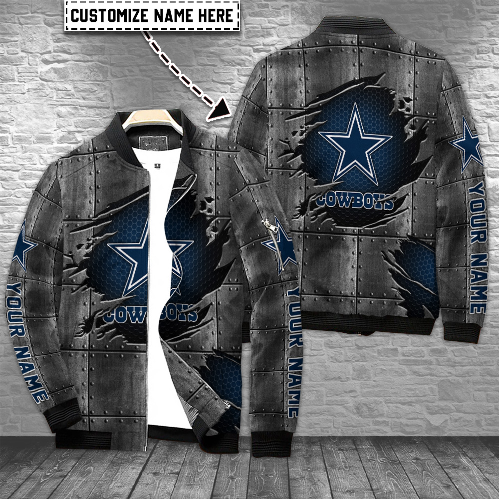 Dallas Cowboys Personalized Zipper Bomber Jacket For Sport Fans
