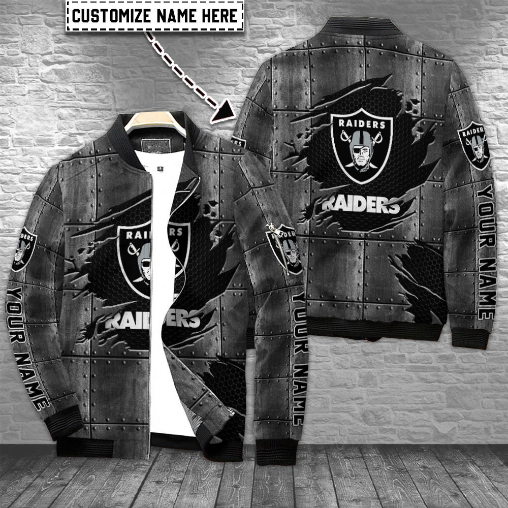 Las Vegas Raiders Personalized Zipper Bomber Jacket For Sport Fans
