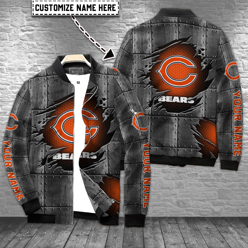 Chicago Bears Personalized Zipper Bomber Jacket For Sport Fans