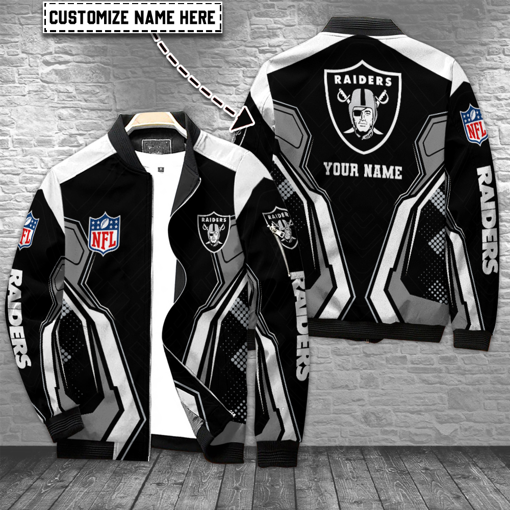 Las Vegas Raiders Personalized Full Zip Up Bomber Jacket Collection For Cold Season