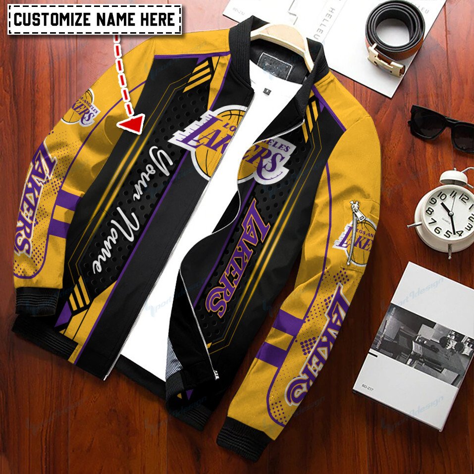 Los Angeles Lakers Personalized Full Zip Bomber Jacket Gift For Sport Team Fan