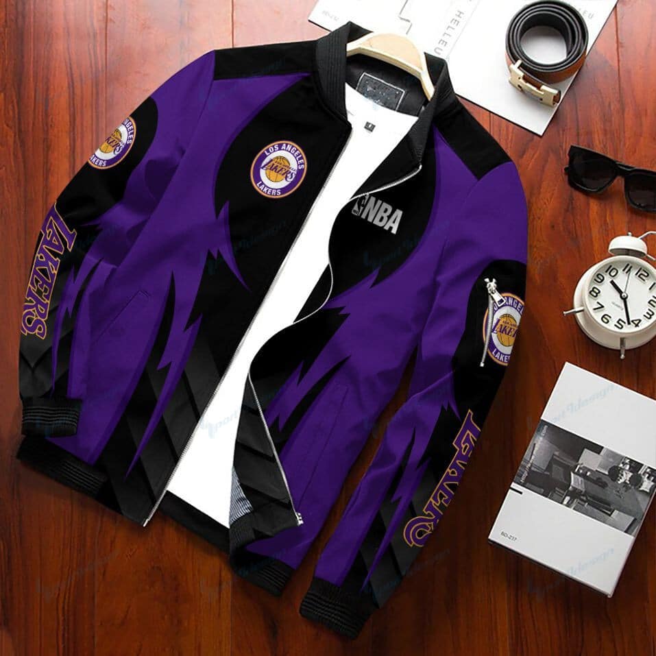 Los Angeles Lakers Bomber Jacket Full Zip Jacket For Nba Team Fans