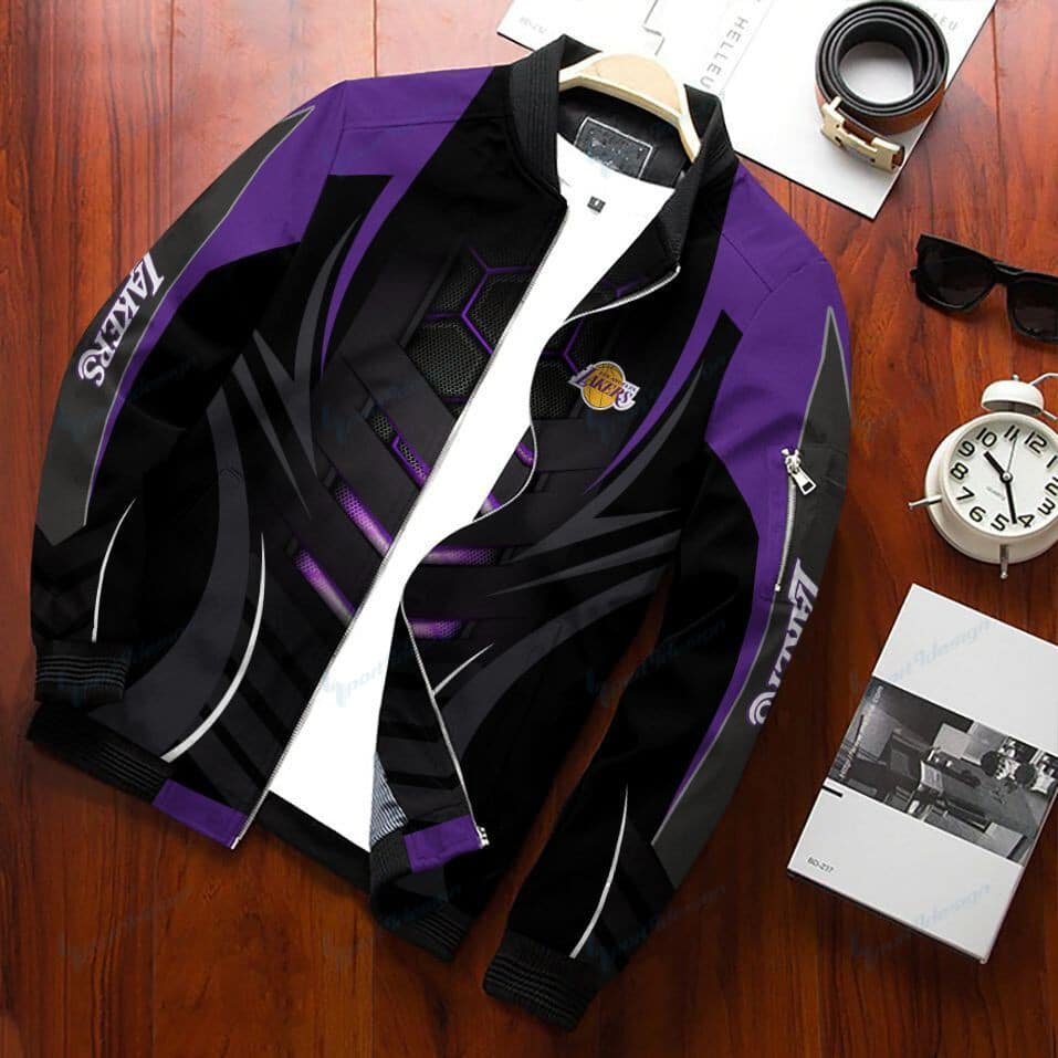 Los Angeles Lakers Bomber Jacket Full Zip Jacket For Sport Fans