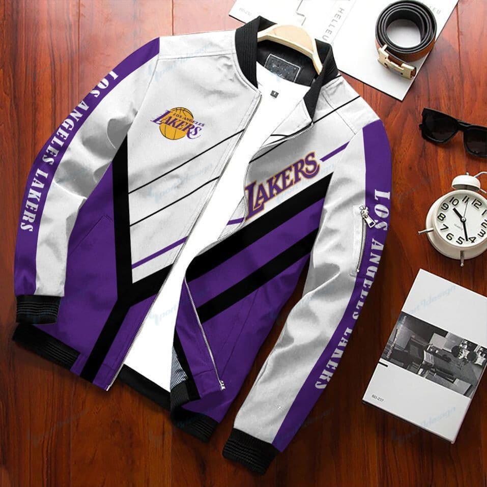 Los Angeles Lakers Bomber Jacket Full Zip Jacket For Nba Fans