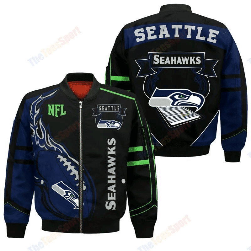 Seattle Seahawks Football Team Bomber Jacket Full Zip Up Jacket For Nfl Fans Sport Outdoor Sports